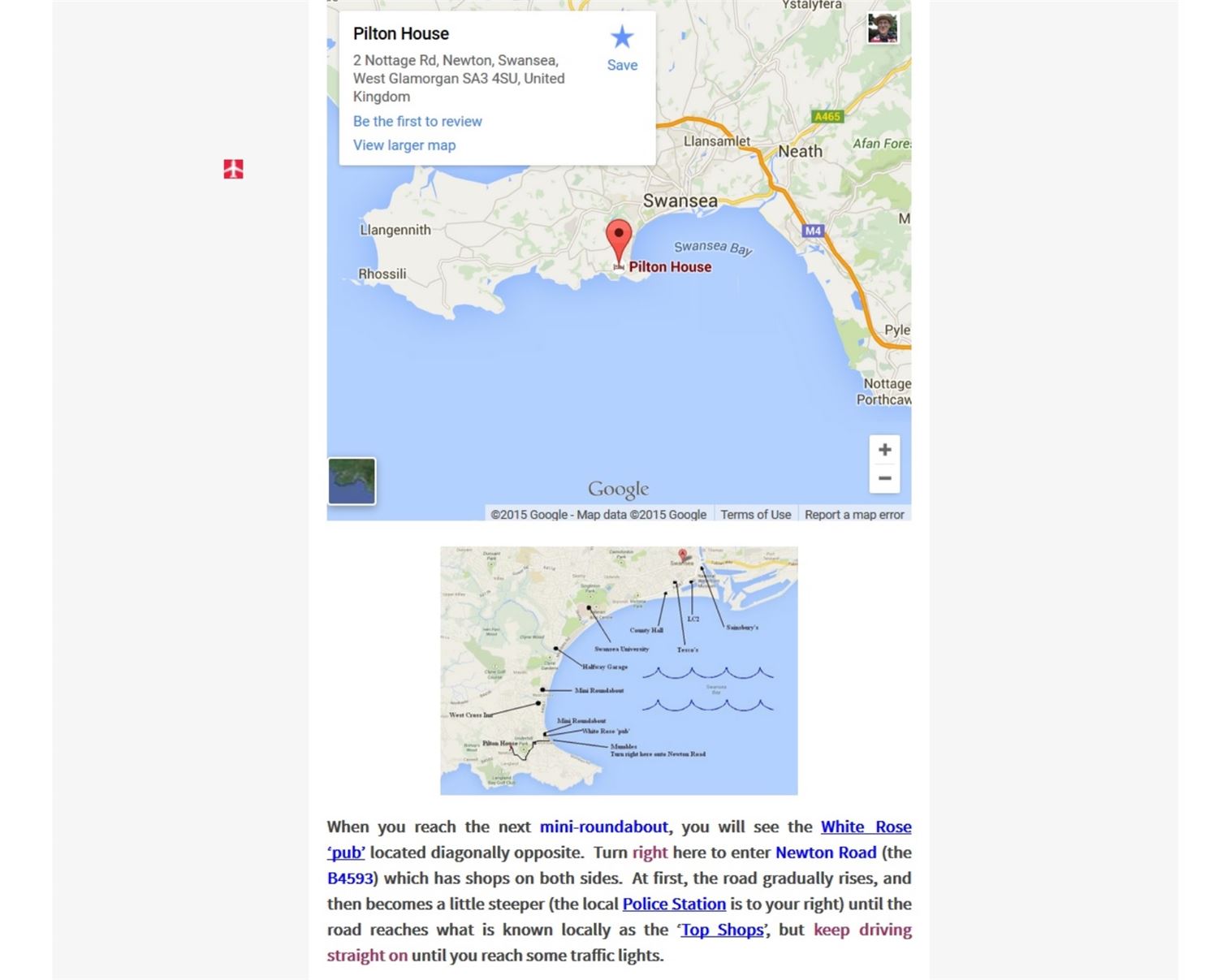 Copyright 2015 Google Map highlighting location of Pilton House Gower with its address